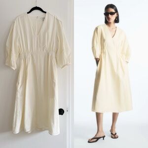 COS Voluminous V-Neck Dress in Ivory
